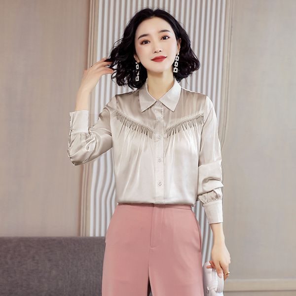 

весна нового шифон женщины блузка рубашка корея сыпучего офис рубашка кофточка кисточка сатин пассив tops женщина blusas рубашка, White