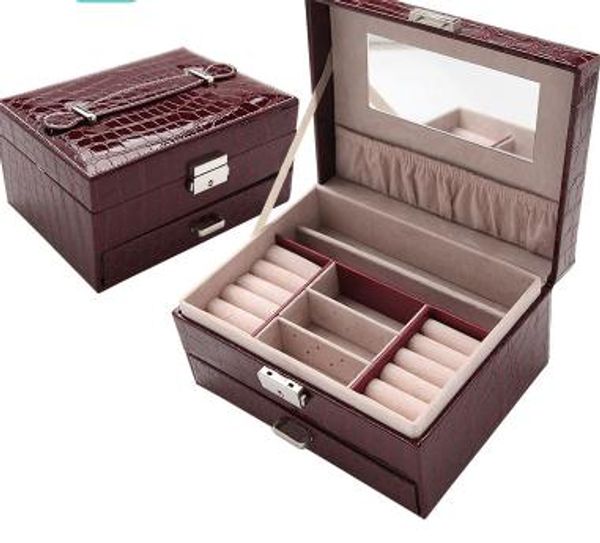

crocodile pattern jewelry box with drawer double layer necklace earring organizer makeup container boxes dressing case