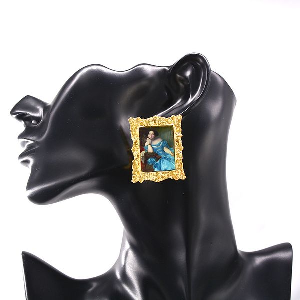 

minimalist frame shape golden border realistic figure statement earrings for women bohemian style big elegant female ear jewelry, Golden;silver
