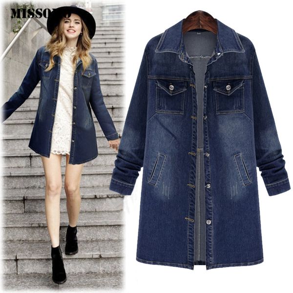 

missomo women jacket plus size long sleeve denim outcoat pockets jean outwear gothic women clothes 2019 streetwear, Black;brown