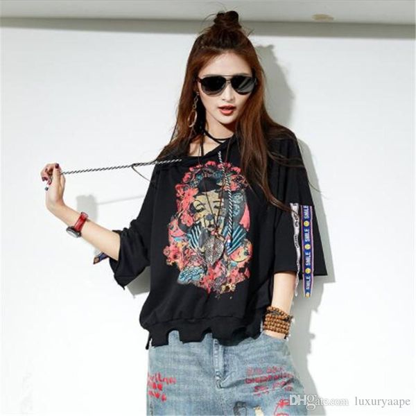 

women printing hooded t-shirt hip hop luxury t-shirt spring summer brand loosening shirts popularity girl long apparel