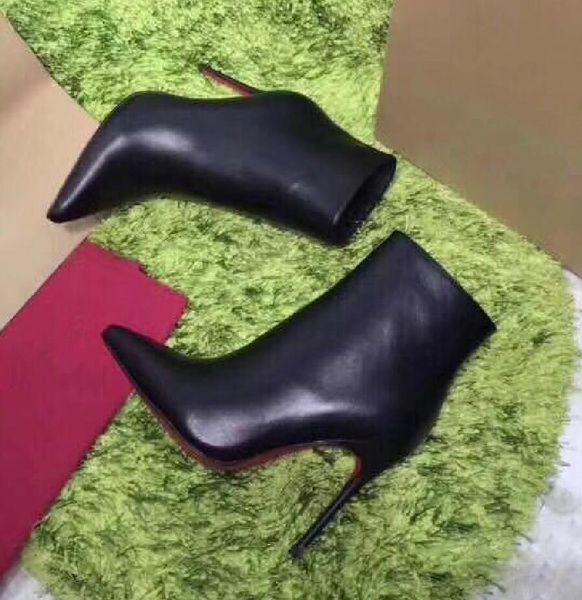 

original box] new womens high heels 100mm boot red bottom ankle winter real leather pumps paris boots size 35-41 a205, Black