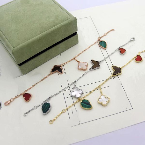 

повелительница женщины brass четыре мотивы перламутр сердолик тигровый глаз малахит золота 18k цепи браслеты с различными стилями charm, Black