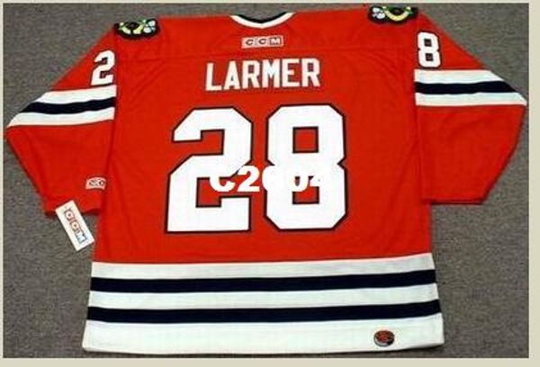 

mens #28 steve larmer chicago blackhawks 1990 ccm retro away hockey jersey or custom any name or number retro jersey, Black;red