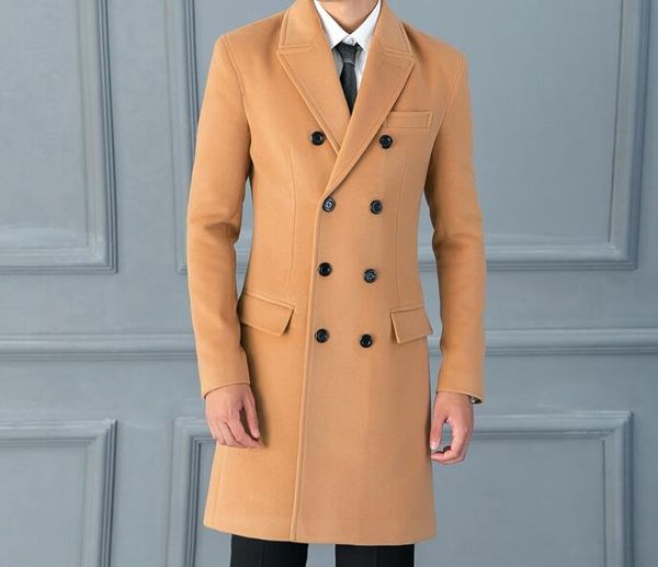 

men's wool & blends s--5xl 2021 spring/autumn fashion double-breasted slim long collar woolen coat, Black