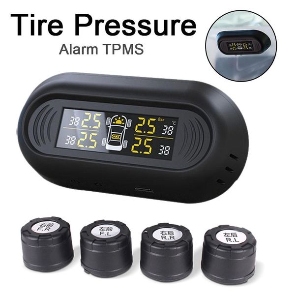 

solar tpms car tire pressure alarm lcd monitor system intelligent temperature warning fuel save with 4 sensors car electronics