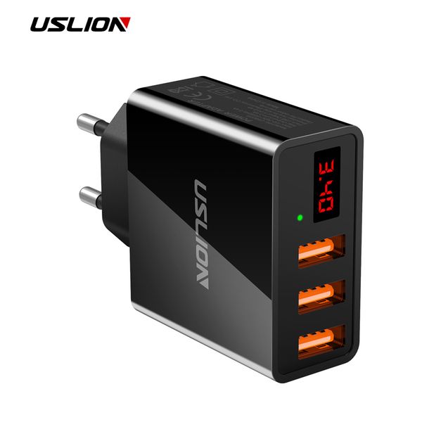 

uslion 3.4a led display 3 usb charger for iphone samsung xiaomi huawei max 2.4a universal mobile phone usb charger fast charging