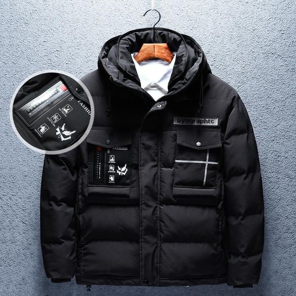 

thermometer cotton-padded clothes male short fund thickening men's wear youth loose coat winter even cotton cap, Black