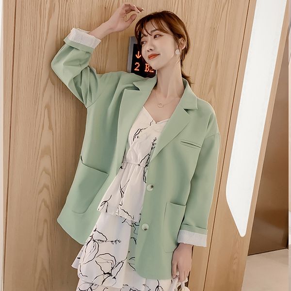 

bgteever casual single-breasted women jacket blazer notched collar striped lining elegant female jackets solid workwear 2019, White;black