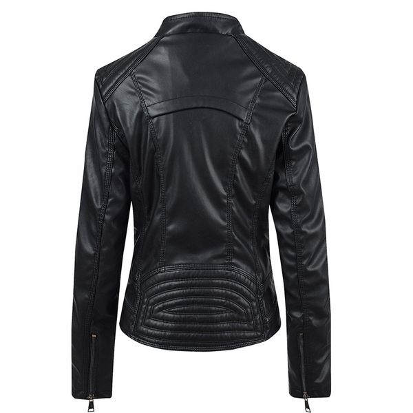 

2019 women's lapel zip leather jacket denim jacket rhinestones parka coat overcoat biker outwear 6 colors #ss, Black;brown