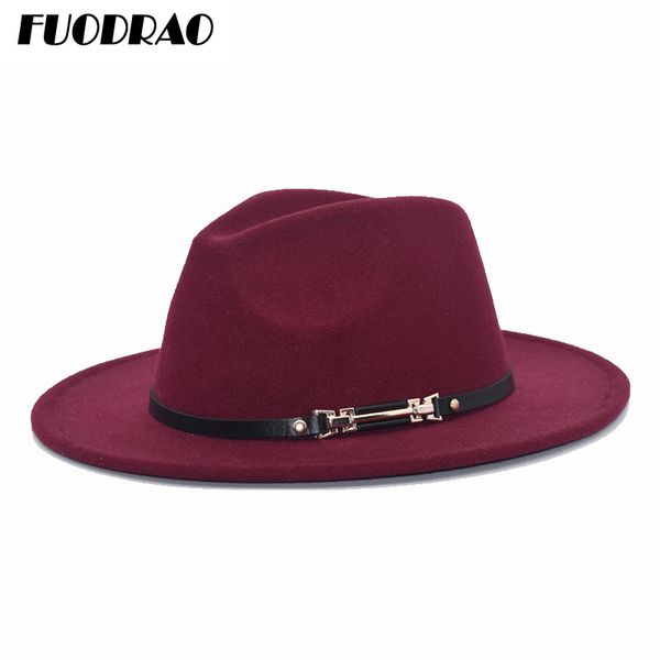 

fuodrao new elegant ladies fedora hat men black belt cap ladies spring wool hat black jazz fedora f56, Blue;gray