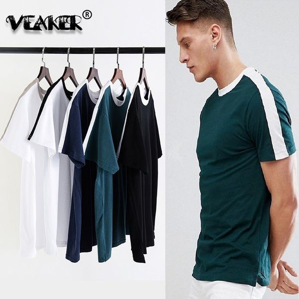 

2019 new summer striped tshirt men short sleeve crew neck t-shirts solid casual fitness hip hop joggers men elastic tshirts, White;black