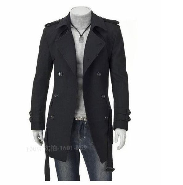 

mens trench coat british style designer men long coat autumn winter double-breasted windproof slim trench men plus size, Tan;black