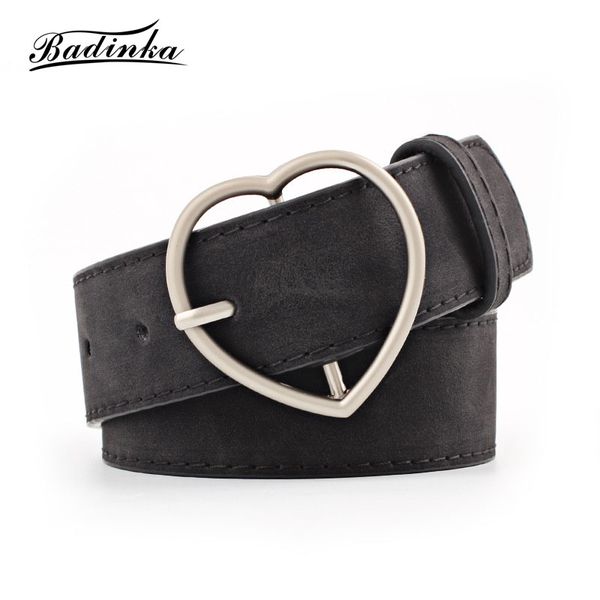 

badinka 2019 new woman white black red wide suede faux leather wast belt heart shape pin buckle belts for women dress, Black;brown