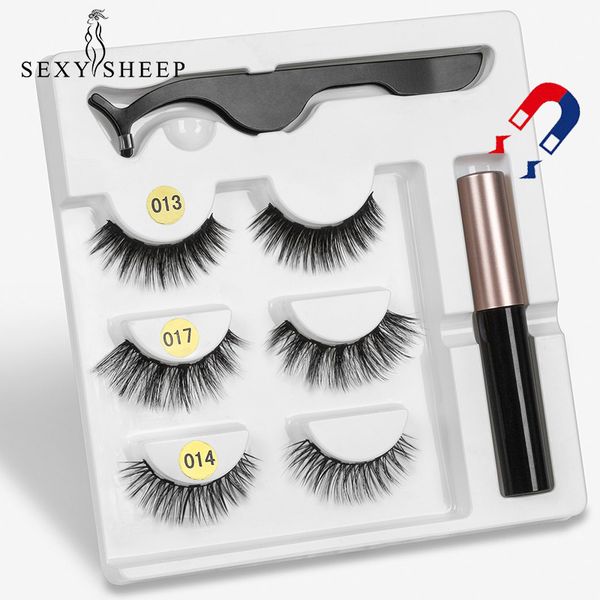 

3 pairs magnetic eyelashs set magnet liquid eyeliner& magnetic lashes & tweezer set waterproof long lasting eyelash extension