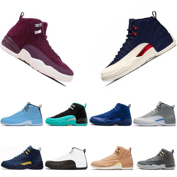 

2018 New 12 12s Basketball Shoes Bordeaux College Navy Dark Grey Bulls Playoffs 12s XII Men trainer Sports Sneakers 40-47