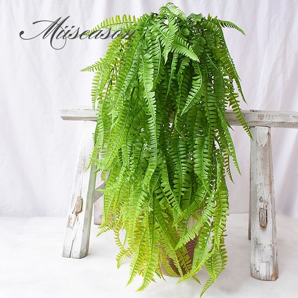 

artificial long plastic fern leaves plant vine wall hanging garden living room club bar decorated fake leaves green plant ivy