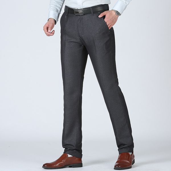 

new cotton men pants straight spring and summer long male classic business casual trousers full length mid, Black