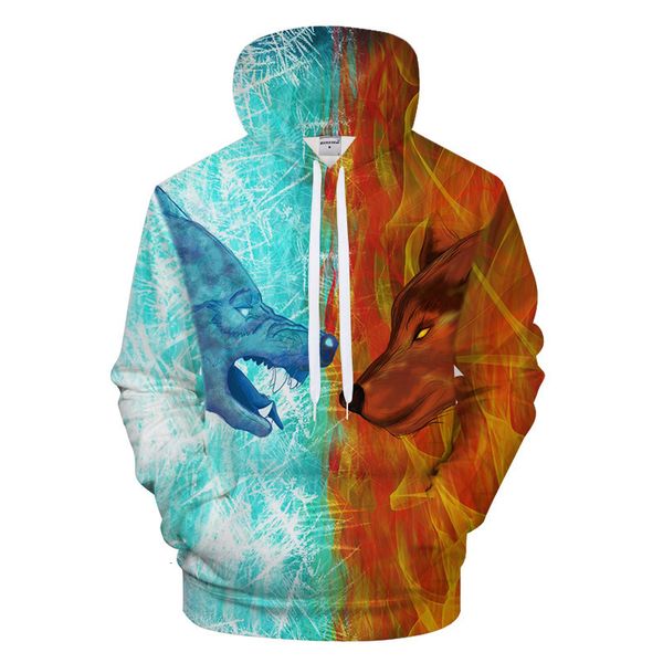 

even hoodies crossing ice wolves starry sky printing bring hat lovers sweater, Black