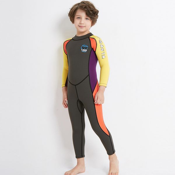 

summer beach wear children kids for youth boys girls long sleeve surfing diving jumpsuit warm boy and girl one piece swimsuit, White