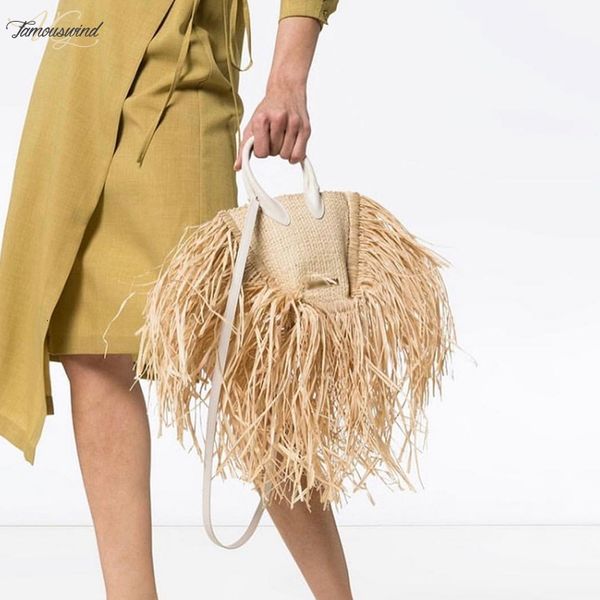 

fashion tassel straw bags rattan weave women handbags plain designer handmade paper shoulder crossbody bags summer beach purses