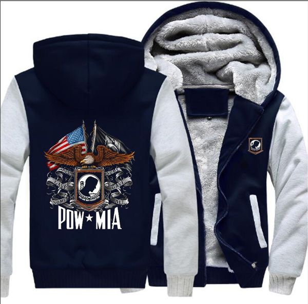 

4 colors us size s-5xl women/men marine corps army pow mia print thicken hoodies winter woolen zipper coat casual velvet jacket, Black