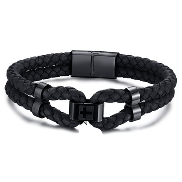 

hip-hop cross forbearance sign men's hand rope double-layer titanium steel bracelet, Black