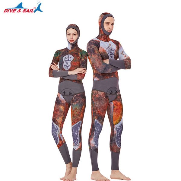 

камуфляж водолазный костюм пара разделить с капюшоном подводное плавание серфинг моржевание водонепроницаемый женщина рыбы охоты костюм scr, White;black