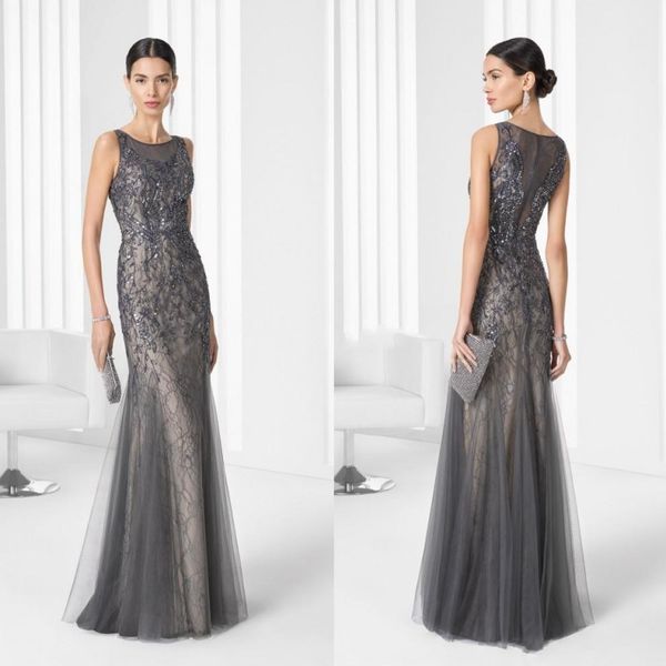 

vintage long sheer evening gowns 2020 lace beading mermaid jewel sleeveless party mother dress luxury cutomize, Black;red