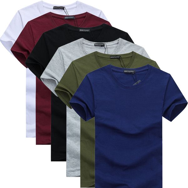 

6pcs 2019 simple creative design line solid color cotton t shirts men's new arrival style short sleeve men t-shirt plus size, White;black