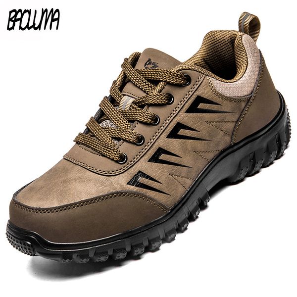 

2019 autumn new mens casual shoes leather male walking sneakers outdoor breathable flats shoes lace-up trainers, Black
