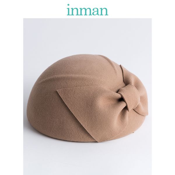 

inman winter autumn all matched lady 100% wool butterfly bow decoration lady artistic beret, Blue;gray