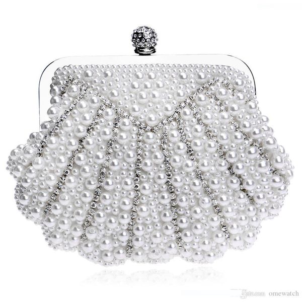 

women bags pearl embroidered dinner bag ladies banquet bag shell pearl evening handbag with diamond, Black