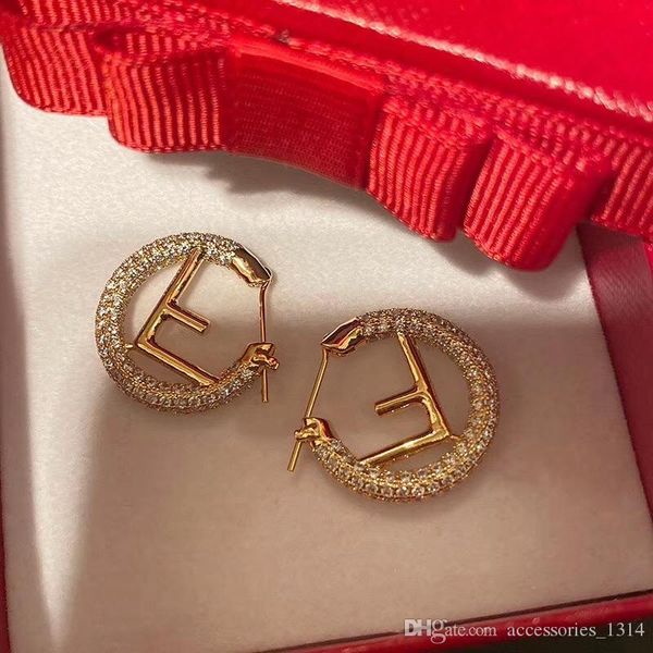 

2020 golden full diamond letter hoop earrings hipster earrings ins super flash temperament spring summer autumn winter simple, Golden;silver