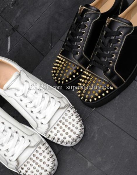 

2019 popular (originals box )low men's white,black leather spikes red bottom sneaker casual footwear flat shoes ing