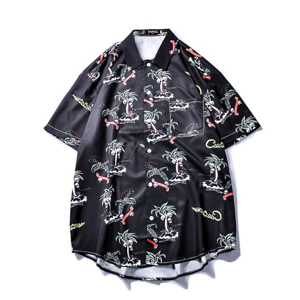 

style men's short sleeve print shirt vacation plus size casual stand collar short sleeve beach loose casual blouse a502