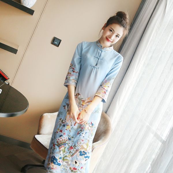 

chinese traditional embroidery dress satin silk cheongsam qipao, Red