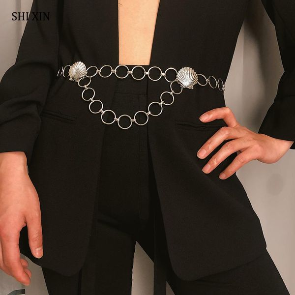

shixin elegant scallop shell waist belt female fashion layered metal simple hoop chain belt for women waist chain belly, Black;brown