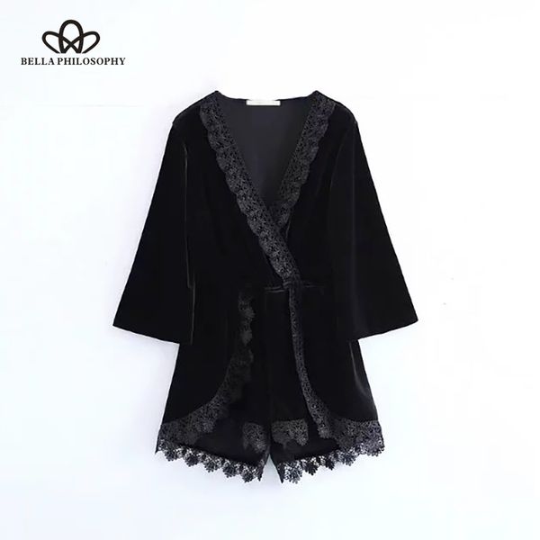 

women's jumpsuits & rompers philosophy 2021 women spring velvet lace playsuits black patchwork jumpsuit loose casual v neck wrap, Black;white