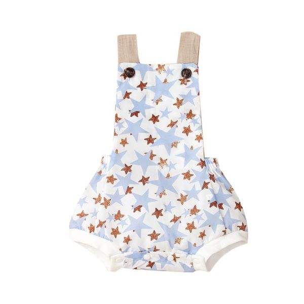 

jumpsuits 2021 0-12m stars print infant baby boys girls rompers summer sleeveless backless jumpsuit playsuit soft cotton clothes, Blue