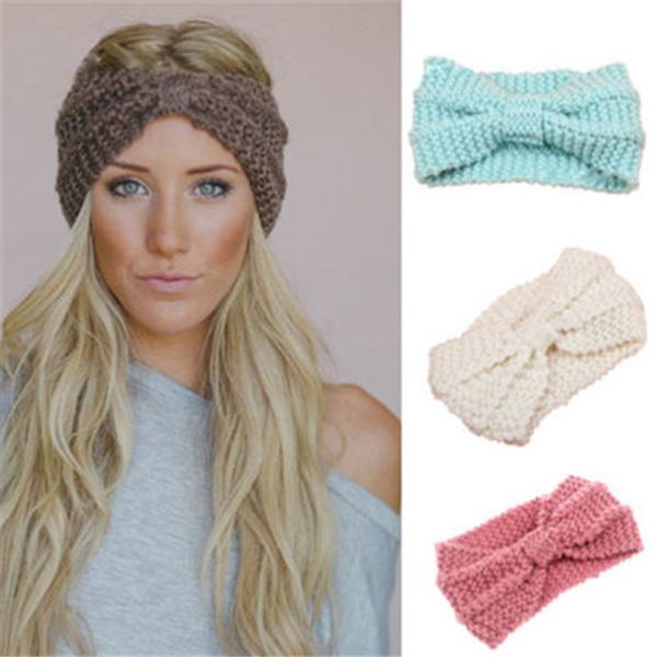 

us stock women crochet headband knit bowknot hairband ear warmer winter headwrap, Blue;gray
