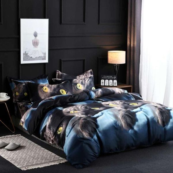 

3d bedding set king  twin duvet cover set,bed set animal black cat eyes