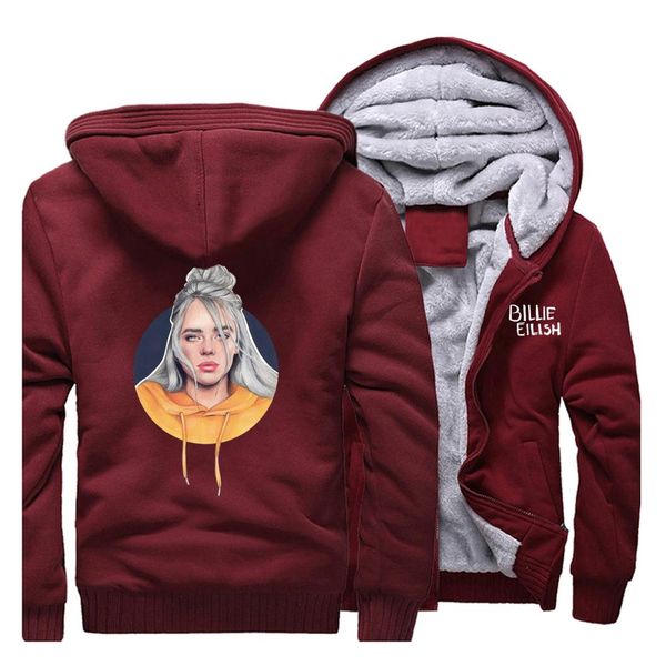 

fashion billie eilish hoodies funny men autumn fleece hip hop streetwear outwear coat thicken zipper plus size casual sportswear, Black