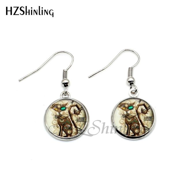 

new steampunk cat pendant steampunk clock earrings glass dome on earring bronze silver color earring jewelry for women