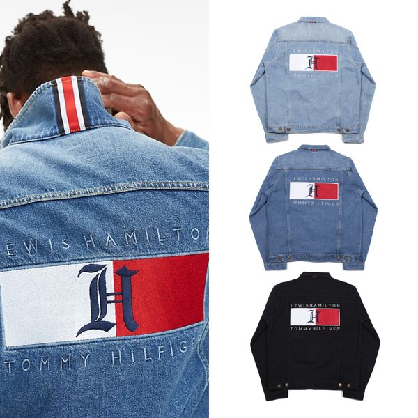 

autumn winter teenager letter print deep denim cowboy jacket men women casual loose denim jackets, Black;brown