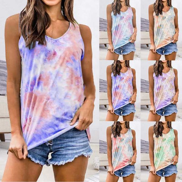 

running tank women gradient print tee shirt female casual loose v-neck sports vests tie-dry plus size sleeveless vests, White;red