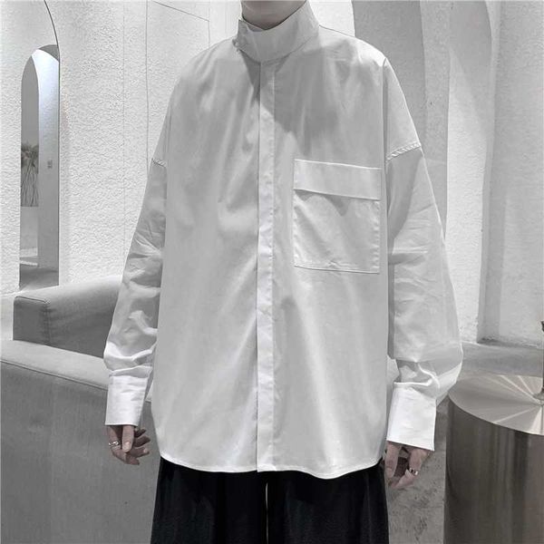 

long sleeve shirts for mens button up dress shirts with pockets oversized designer streetwear chemise homme manche longue, White;black