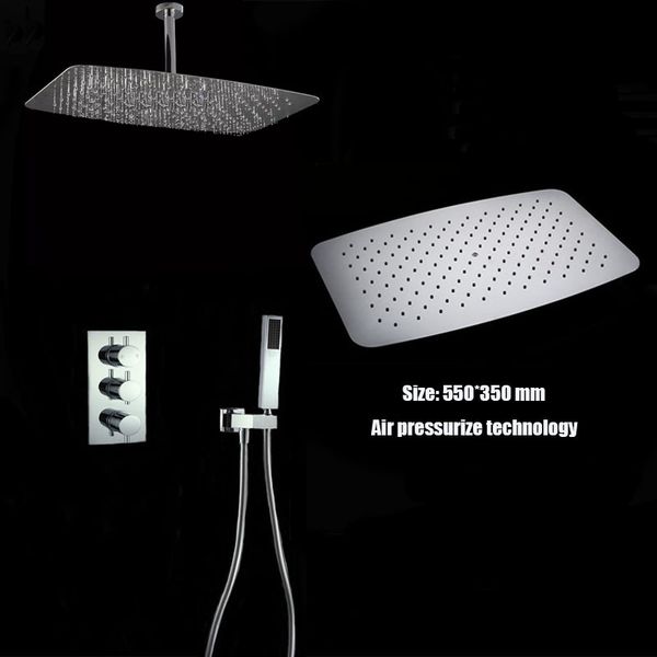 

new design ceiling mounted air pressurize thermostatic valve shower set 350*500mm large rain shower head