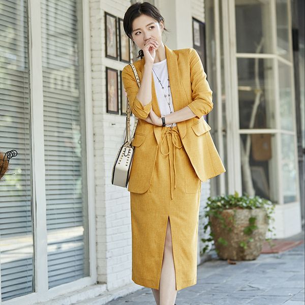 

fashion summer women skirt suits notched cotton linen blazer jackets & loose skirt two pieces sets female outfits women's set, White;black