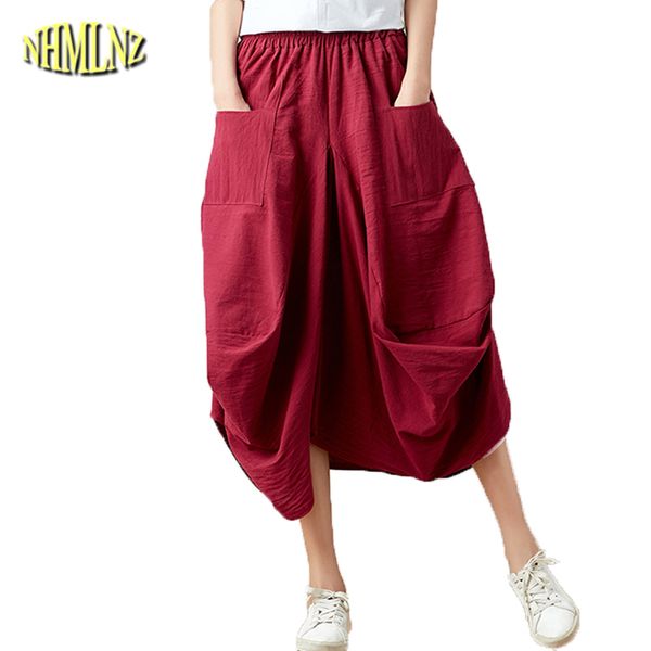

2019 summer national style skirts womens clothes cotton and linen women skirt art retro solid lantern new skirt women dan056, Black